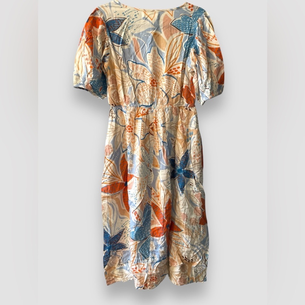 Band Of The Free Sky Blue Sand Floral Dress Size Small V-Neck & Puff Sleeve NWT - Picture 6 of 12